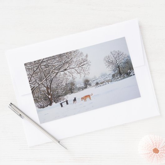 Kersthonden Sfeervol landschap Sneeuwscène Rechthoekige Sticker (Envelop)