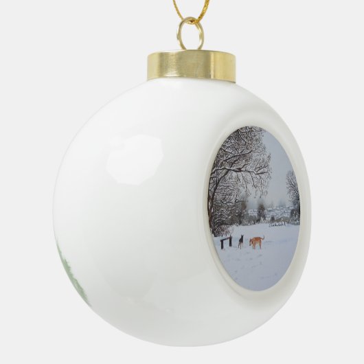 Kersthonden sneeuwscurpschilderkunst keramische bal ornament (Links)