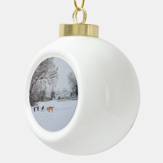 Kersthonden sneeuwscurpschilderkunst keramische bal ornament (Rechts)