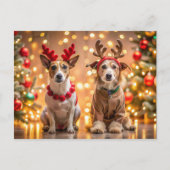 Kersthonden verkleed als rendieren feestdagenkaart (Voorkant)