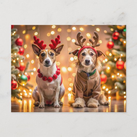 Kersthonden verkleed als rendieren feestdagenkaart (Voorkant)