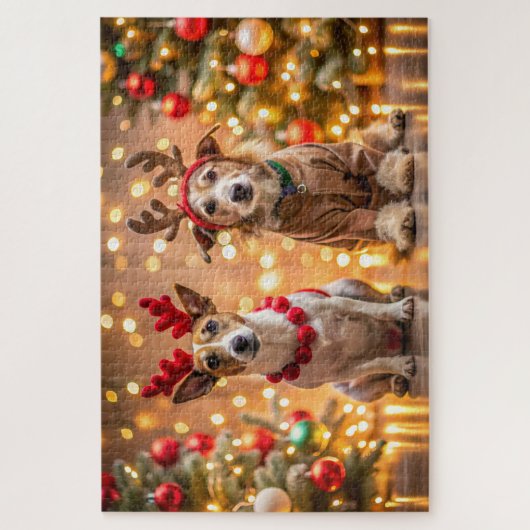 Kersthonden verkleed als rendieren legpuzzel (Verticaal)
