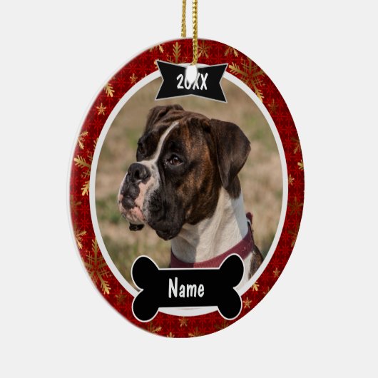 Kersthondenfoto in het rood keramisch ornament (Rechts)