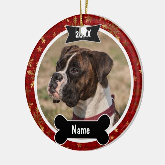 Kersthondenfoto in het rood keramisch ornament (Links)