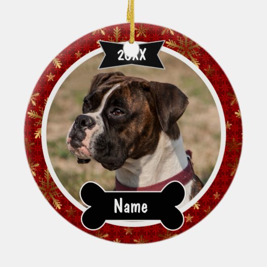 Kersthondenfoto in het rood keramisch ornament (Achterkant)