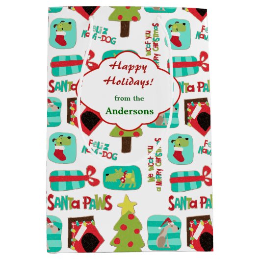 Kersthondenpatroon op maat medium cadeauzakje (Voorkant)