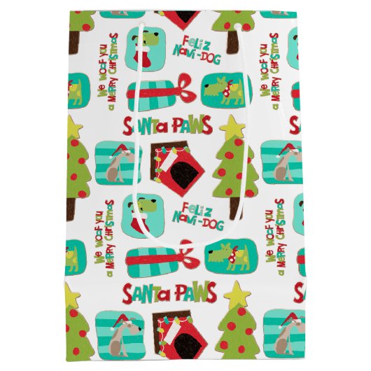 Kersthondenpatroon op maat medium cadeauzakje (Achterkant)