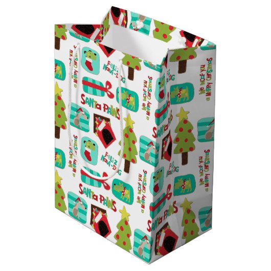 Kersthondenpatroon op maat medium cadeauzakje (Achterkant Gekanteld)