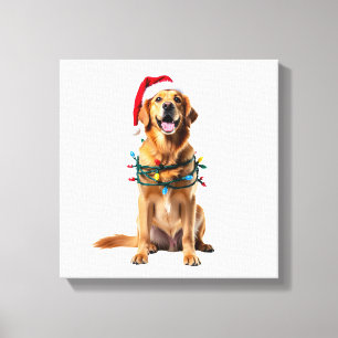 Kersthondsshirt, Kerst Golden retriever Pyjama Canvas Afdruk