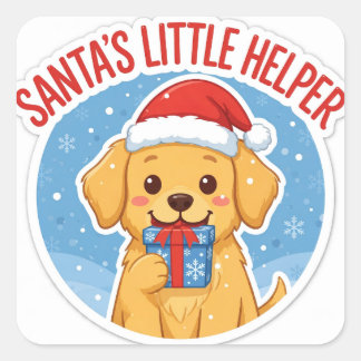 Kersthondsticker 'Santa's Little Helper' Vierkante Sticker