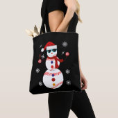 Kersthonkbal Snowman Santa Hat Gift Tote Bag (Dichtbij)
