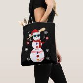 Kersthonkbal Snowman Santa Hat Gift Tote Bag (Dichtbij)