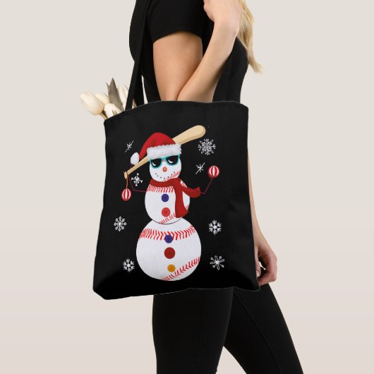 Kersthonkbal Snowman Santa Hat Gift Tote Bag (Dichtbij)