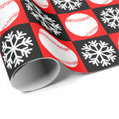 Kersthonkbalrood en zwart Snowflake-patroon Cadeaupapier (Rol Hoek)