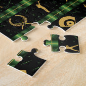 Kersthonkbalspeler - groene cheque legpuzzel (Zijkant)