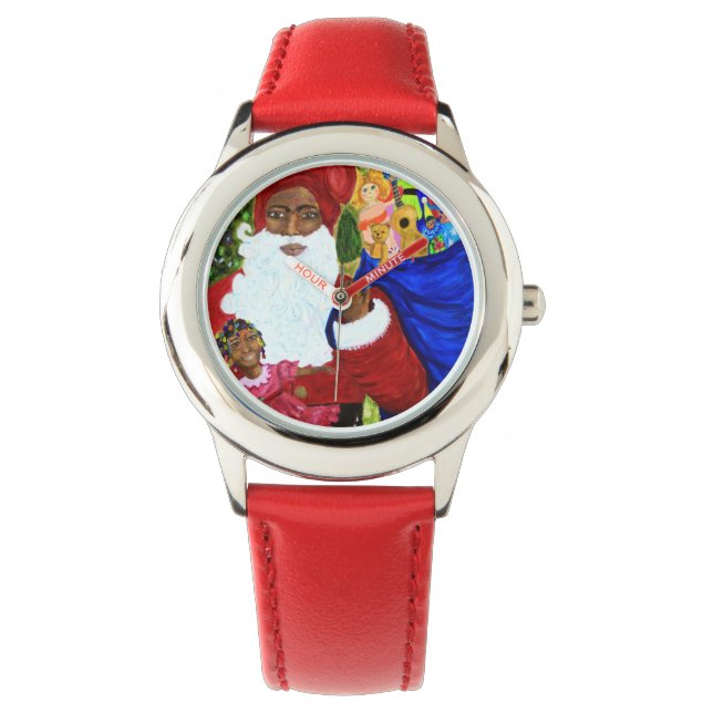 Kersthorloges van het zwarte Kind van Santa Bezel  Horloge (Voorkant)