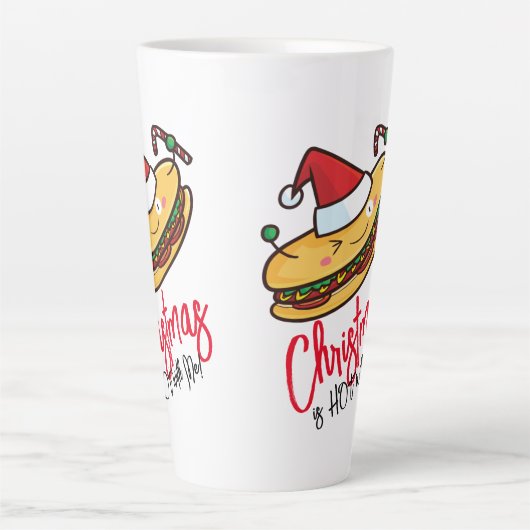 kersthotdog cartoon latte mok (Voorkant)