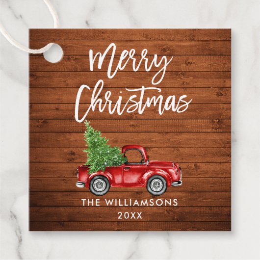 Kersthout  rood handvest voor penseelscript bedankjes labels (Voorkant)