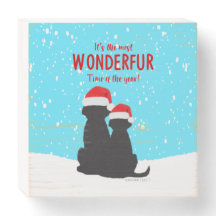 Kersthouten bord decoratie met Santa honden