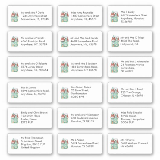 Kersthuis 18 Individuele naam Adressen Sticker (Voorkant)