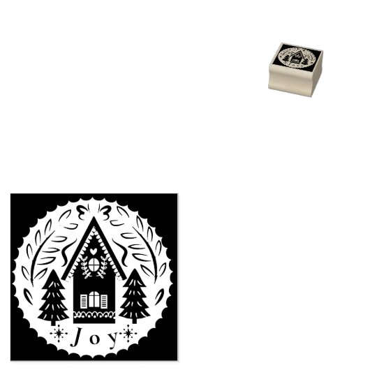 Kersthuis en Bomen Rubberstempel (Gestempeld)