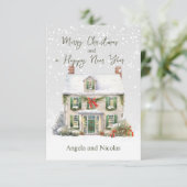 Kersthuis in Sneeuw Kaart (Staand voorkant)