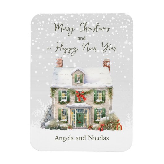 Kersthuis in Sneeuw Magneet (Verticaal)