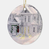 Kersthuis is waar het hart versierd is keramisch ornament (Links)