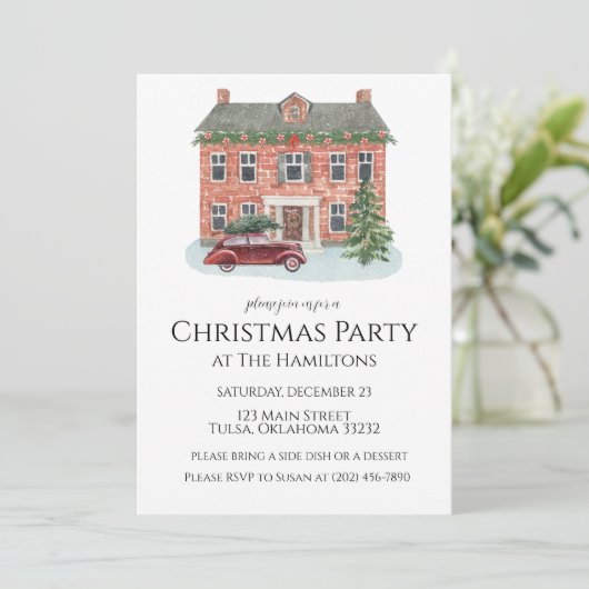 Kersthuis klassieke uitnodiging (Staand voorkant)