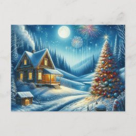 Kersthuis met kerstboom 5 briefkaart