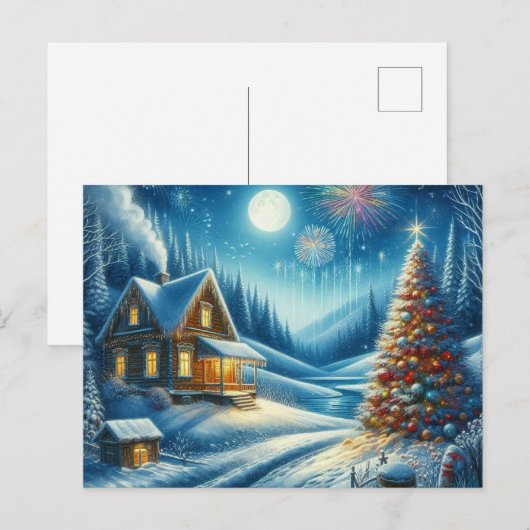 Kersthuis met kerstboom 5 briefkaart (Voorkant / Achterkant)