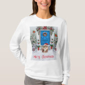 Kersthuis met Sinterklaas Kitty versierd T-shirt (Voorkant)