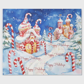 Kersthuis met snoepstokken Kerstmis Vrolijke Feest Cadeaupapier