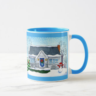 Kersthuis met snowman-mok mok
