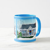 Kersthuis met snowman-mok mok (Voorkant rechts)