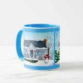 Kersthuis met snowman-mok mok (Voorkant links)