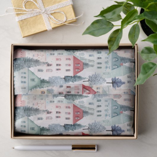 Kersthuis Naadloos Patroon Tissuepapier (Geschenk)