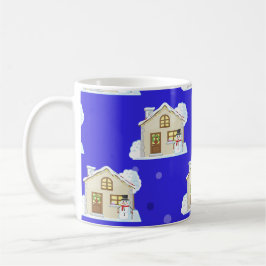 Kersthuis Patroon - Blauwe Achtergrond  Koffiemok