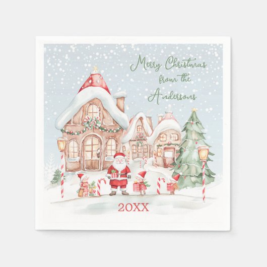 Kersthuis Santa Kerstboom Vakanties Feest Servet (Voorkant)
