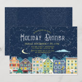 Kersthuis sneeuw dag vakantie diner uitnodiging (Voorkant / Achterkant)