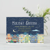 Kersthuis sneeuw dag vakantie diner uitnodiging (Staand voorkant)