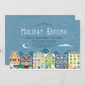 Kersthuis sneeuw dag vakantiediner uitnodiging (Voorkant / Achterkant)