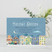 Kersthuis sneeuw dag vakantiediner uitnodiging (Staand voorkant)