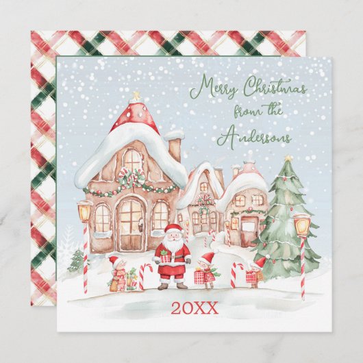 Kersthuis Sneeuw Kerstman Feest Uitnodiging (Voorkant / Achterkant)