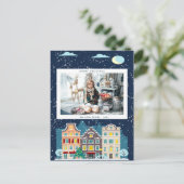 Kersthuis sneeuw voor kerst briefkaart (Staand voorkant)