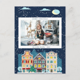 Kersthuis sneeuw voor kerst briefkaart