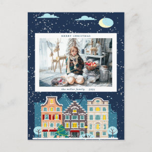 Kersthuis sneeuw voor kerst briefkaart