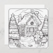 Kersthuis Sneeuwman Kinder Kleurstof Kerstmis Feestdagenkaart (Voorkant / Achterkant)