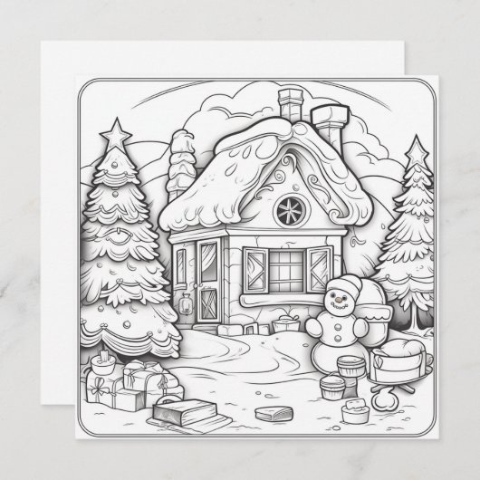 Kersthuis Sneeuwman Kinder Kleurstof Kerstmis Feestdagenkaart (Voorkant / Achterkant)