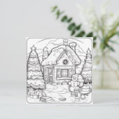 Kersthuis Sneeuwman Kinder Kleurstof Kerstmis Feestdagenkaart (Staand voorkant)